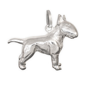 Silberner Bullterrier Anhänger 3D figürliche Form 18 x 23 glänzend Echt Silber 925