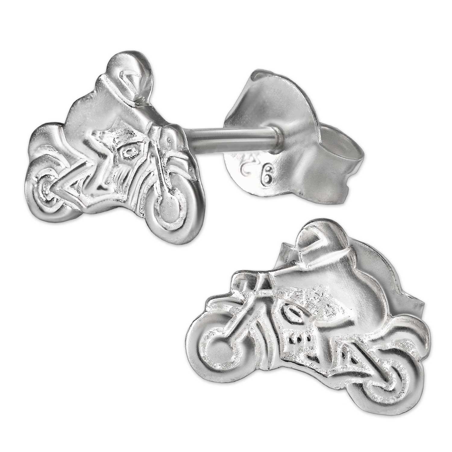 Ohrringe als Stecker 8x6 mm mit Motorradfahrer Echt Silber 925 Motorrad Biker
