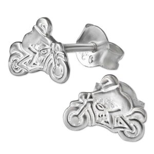 Silberne Motorradfahrer Ohrringe als Stecker 8x6 mm...