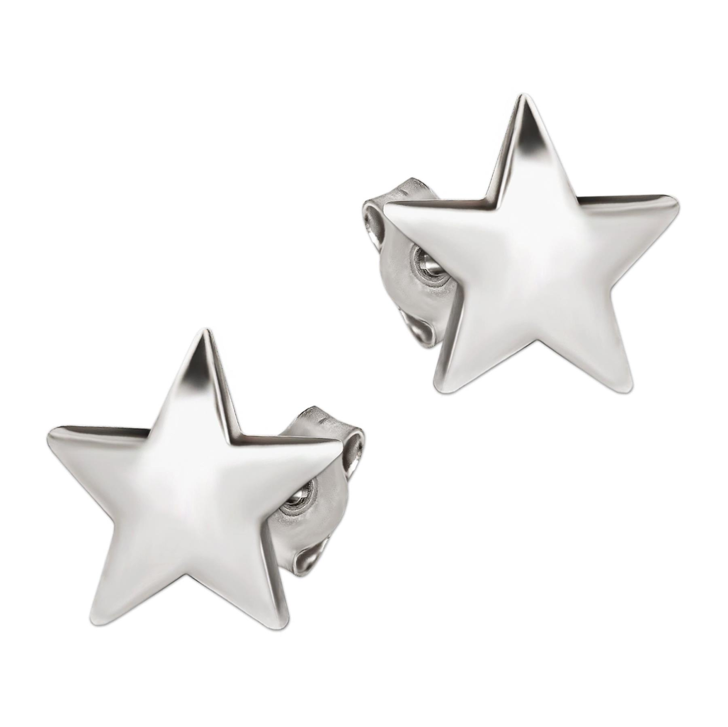 Stern Ohrringe als Stecker Sternchen 9 mm schlicht glänzend leicht gewölbt Echt Silber 925