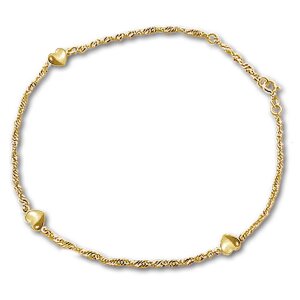 Goldenes Damen Armband Singapur mit 3 Herzen ca. 19 cm lang 333 Gold