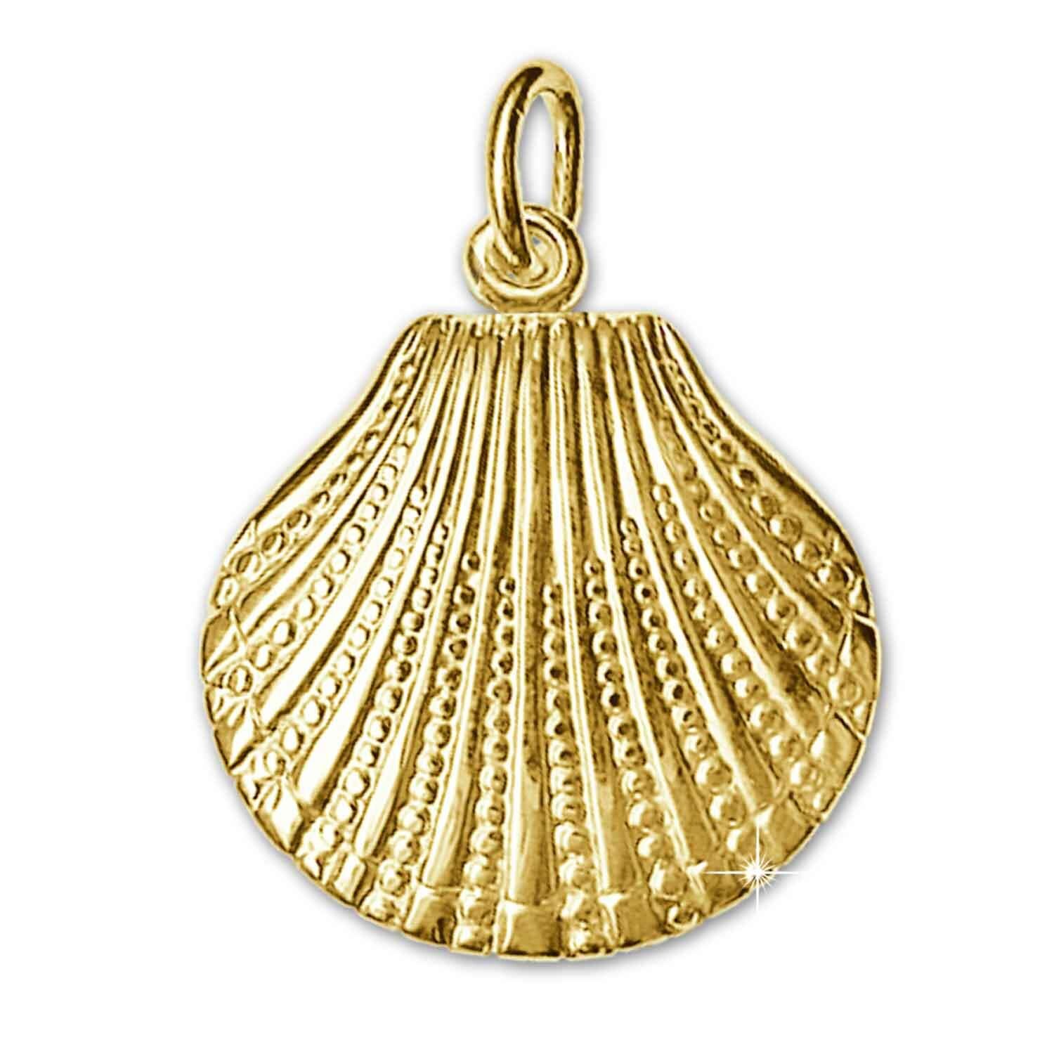Goldener Anh&auml;nger 3D Muschel 15 mm beidseitig plastisch gl&auml;nzend 333 Gold