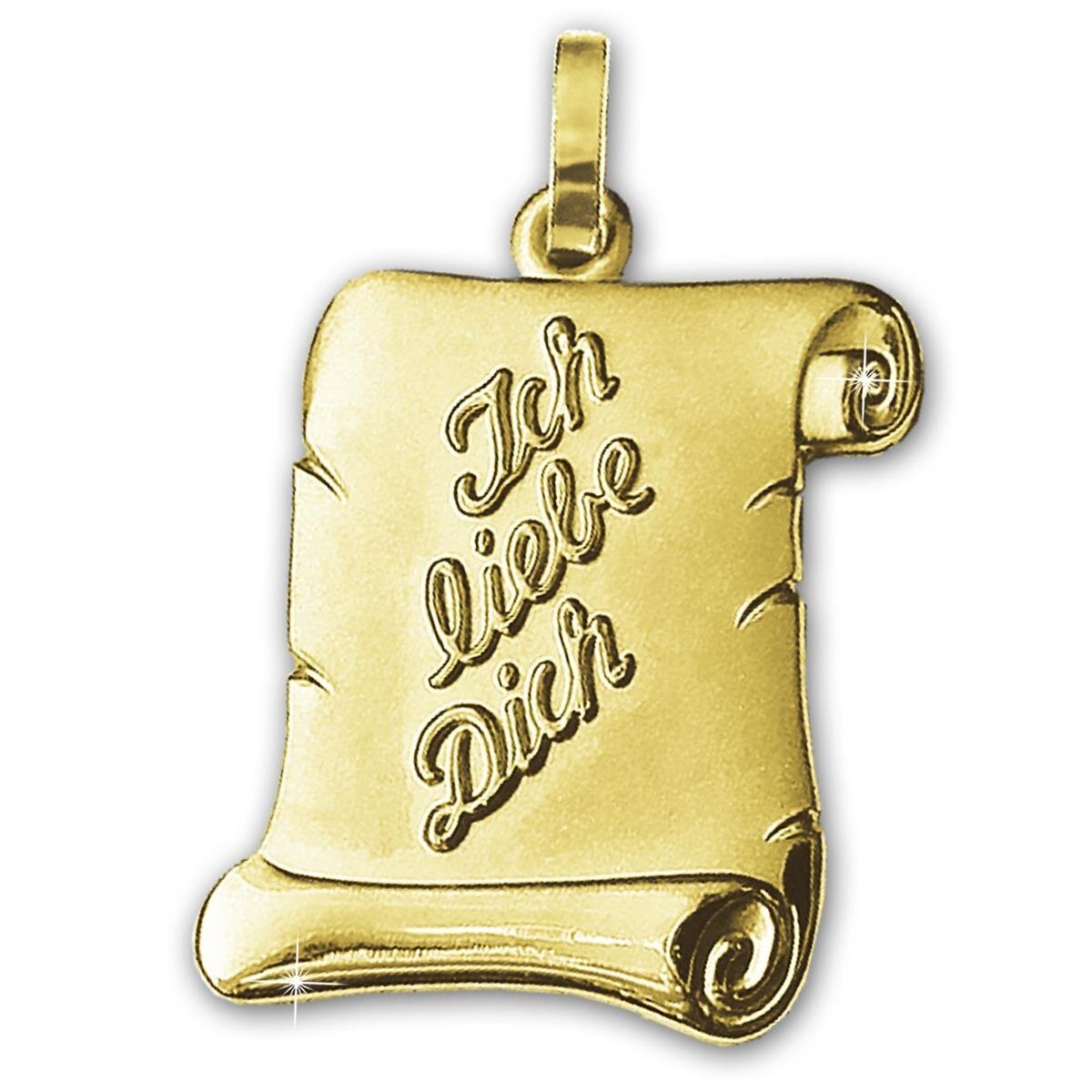 Goldener Anhänger Briefrolle 17 mm mit "Ich liebe Dich" Schriftzug 333 Gold