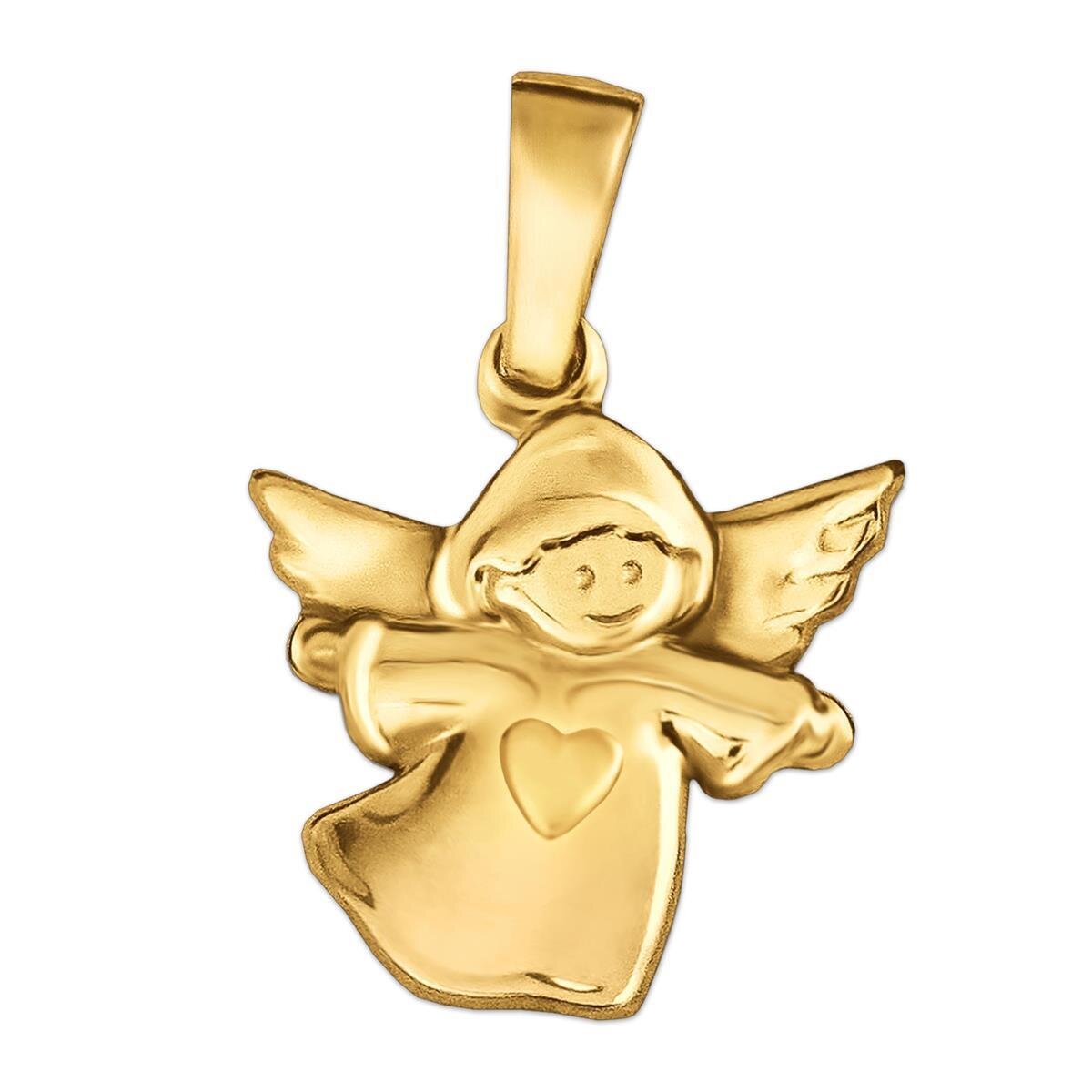 Engel Anhänger kindlich 13 mm mit Herz matt auf Kleid 333 Gold