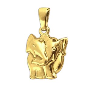 Goldener Anh&auml;nger Elefant als Paar 15 mm seidenmatt und gl&auml;nzend 333 Gold