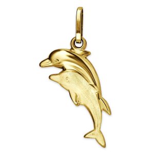 Goldener Anh&auml;nger 2 Delfine springend 16 mm 333 Gold