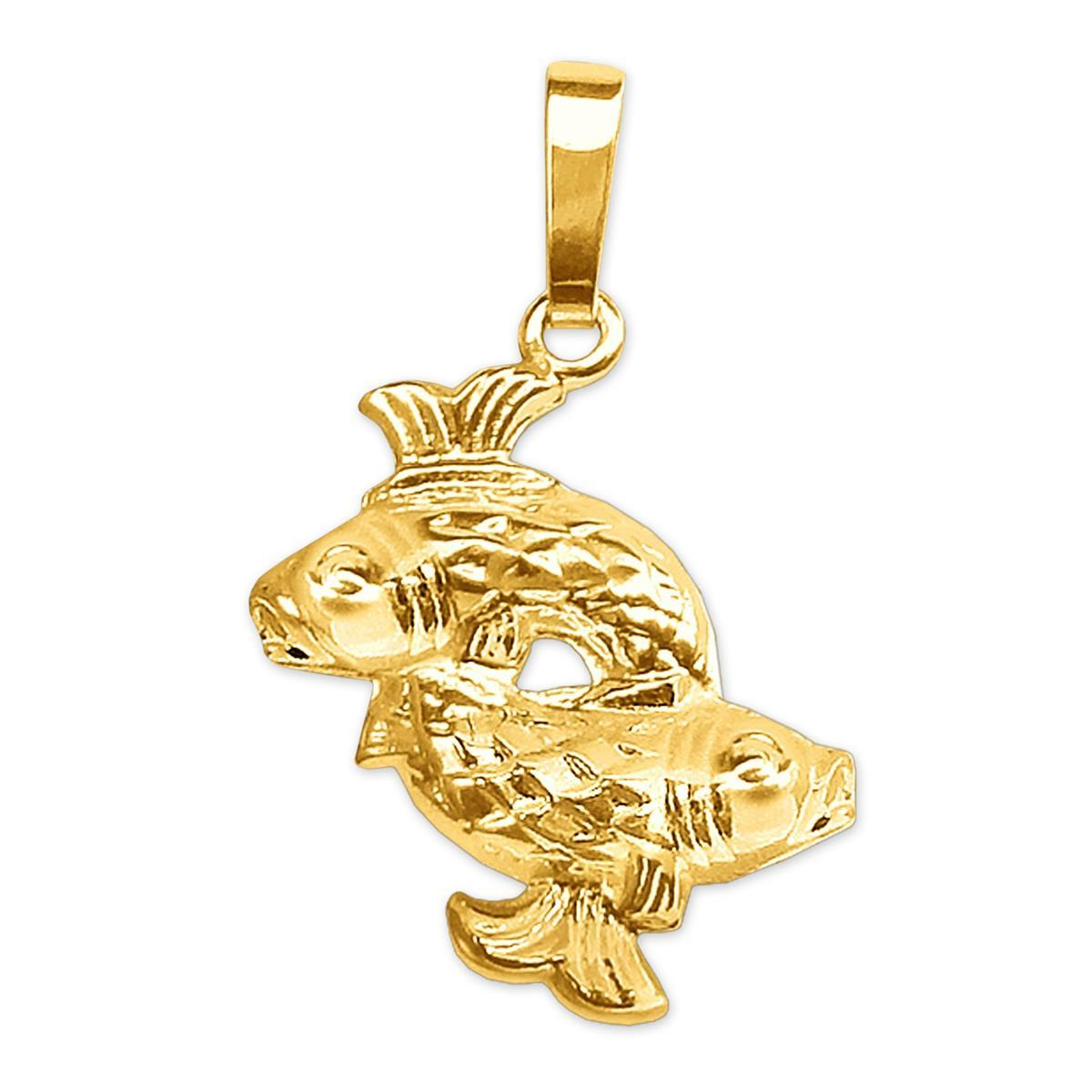 Goldener Sternzeichen Anhänger 16 x 14 mm Fische glänzend und beidseitig plastische Form 333 GOLD 8 KARAT