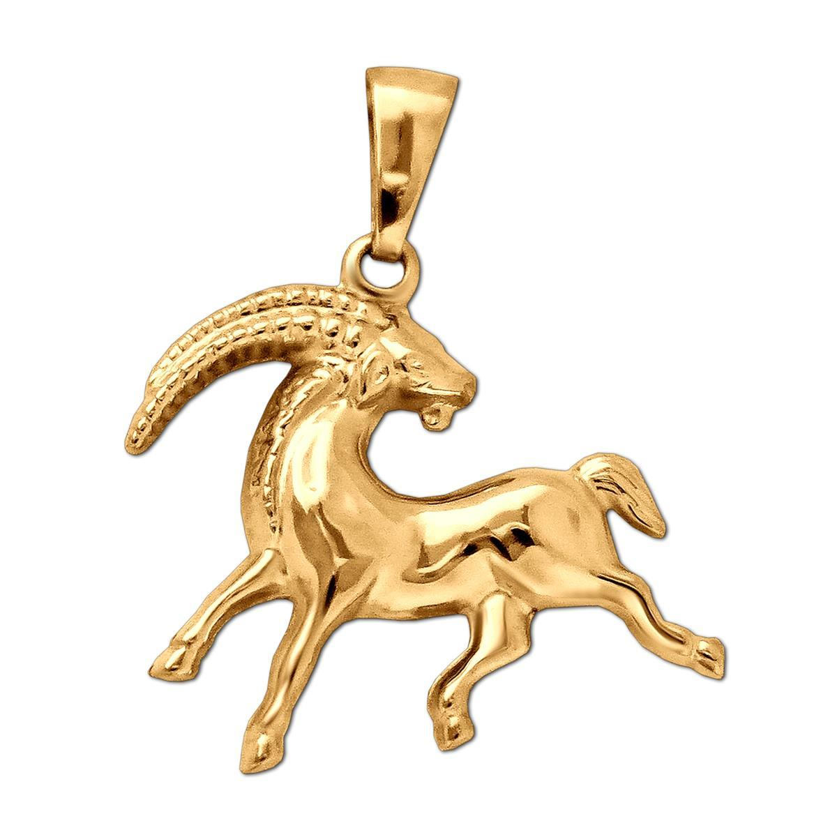 Goldener Sternzeichen Anhänger Steinbock 18 x 15 mm glänzend und beidseitig plastische Form 333 GOLD 8 KARAT