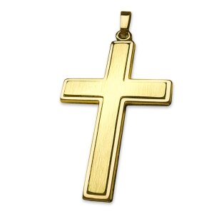 Goldener Kreuz Anhänger 32 mm breite Form, innen seidenmatt , Rand glänzend 333 Gold