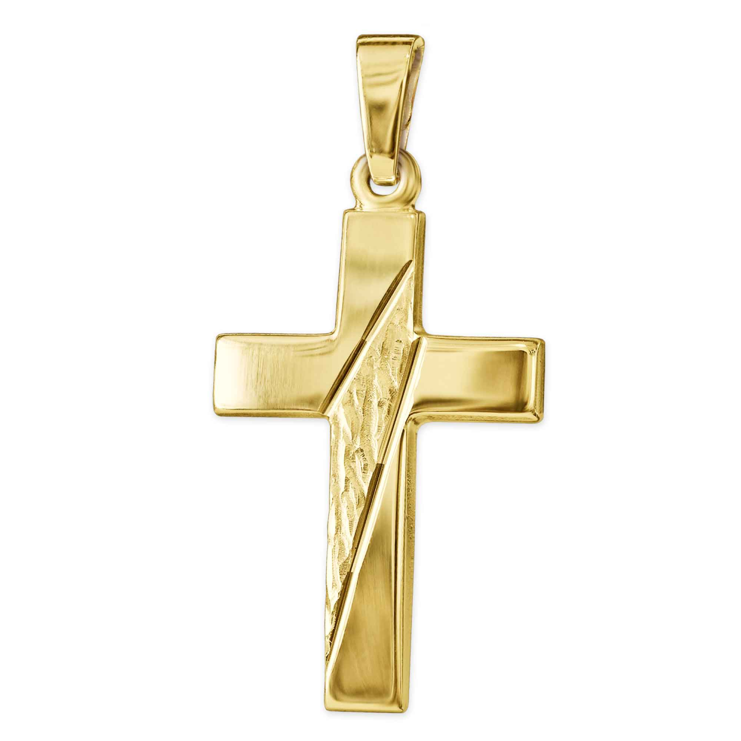 Goldener Anhänger Kreuz 21 mm quer gemustert und 2 Linien diamantiert glänzend 333 GOLD 8 KARAT