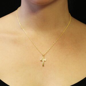 Goldener Anh&auml;nger Kreuz 21 mm quer mit Linien diamantiert gl&auml;nzend 333 Gold