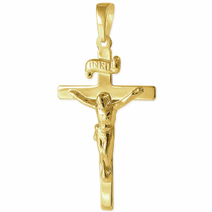 Kreuz Anhänger 25 mm mit Jesus und Inri 333 Gelbgold 8 Karat