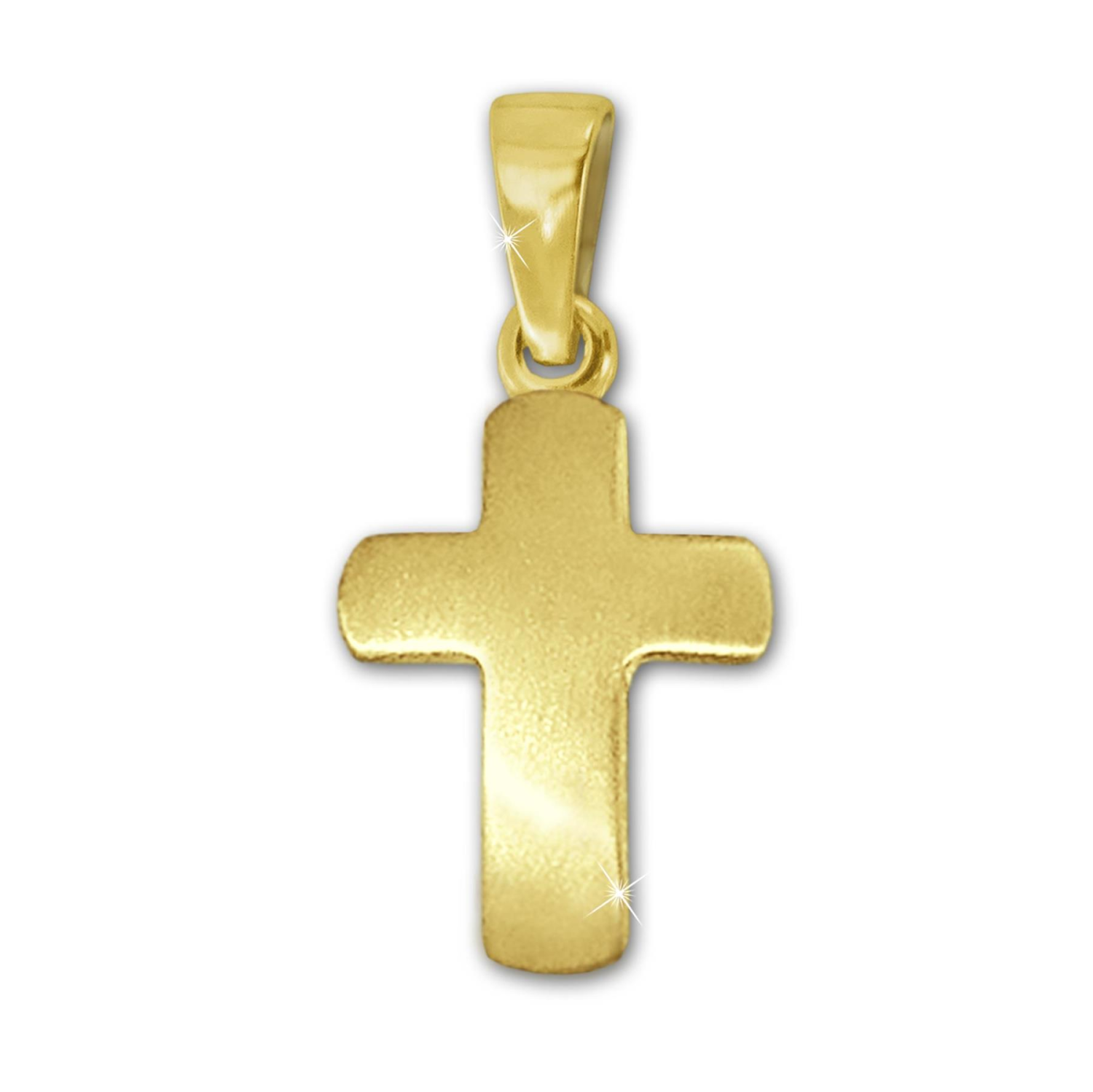 Goldener Mini Anhänger keines schlichtes Kreuz 12 mm seidenmatt leicht gewölbt 333 GOLD 8 KARAT