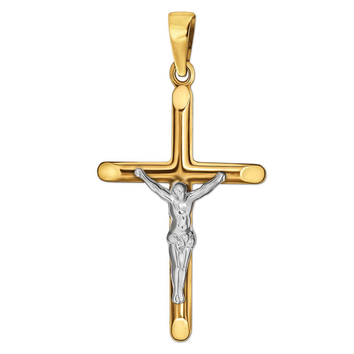 Goldener Anhänger Jesus Kreuz 26 mm glänzend schmale Balkenenden abgeflacht 333 Gold 8 Karat
