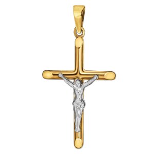 Goldener Jesus Kreuz Anhänger 26 mm 3D bicolor...