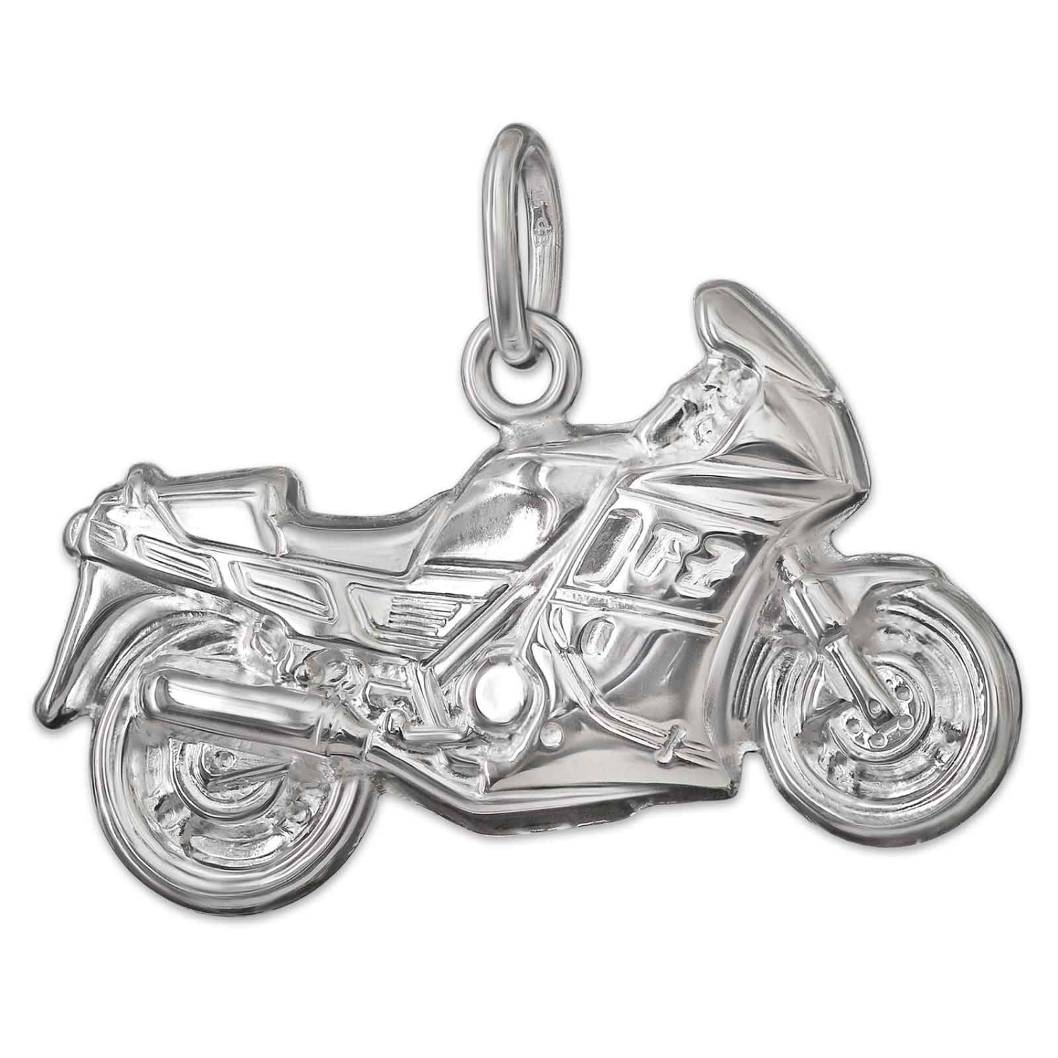 Silberner Anhänger Motorrad 23 x 13 mm beidseitig plastisch glänzend Sterling Silber 925