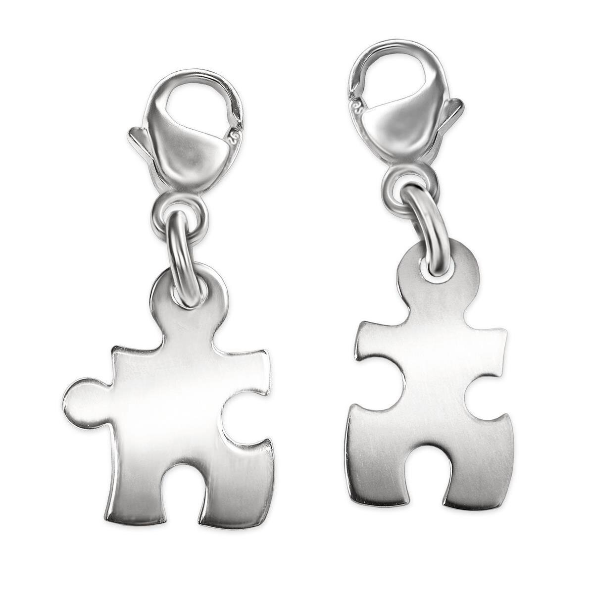 Silberner Charm Puzzle Anh&auml;nger 2 kleine geteilte Puzzleteile gl&auml;nzend Echt Silber 925