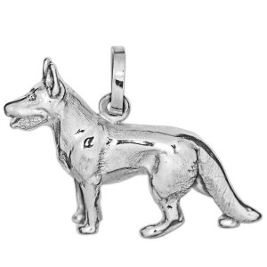 Silberner Anhänger Deutscher Schäferhund 3D vollplastisch glänzend Echt Silber 925