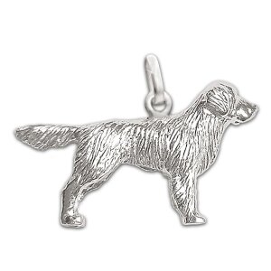 Silberner Golden Retriever Hund Anhänger beidseitig figürlich Echt Silber 925