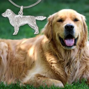 Silberner Golden Retriever Hund Anhänger beidseitig figürlich Echt Silber 925