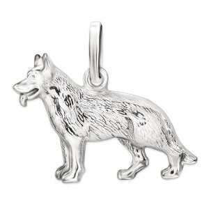 Deutscher Schäferhund Anhänger figürliche Form Details glänzend Echt Silber 925