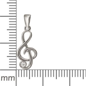 Silberner Musik Anh&auml;nger kleiner Notenschl&uuml;ssel 14 mm mit einem Zirkonia wei&szlig; gl&auml;nzend Echt Silber 925