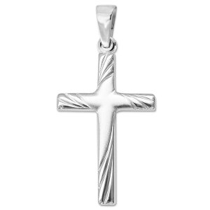 Silberner Kreuz Anhänger 18 mm matt mit glänzenden 3-fach Linien verziert Echt Silber 925