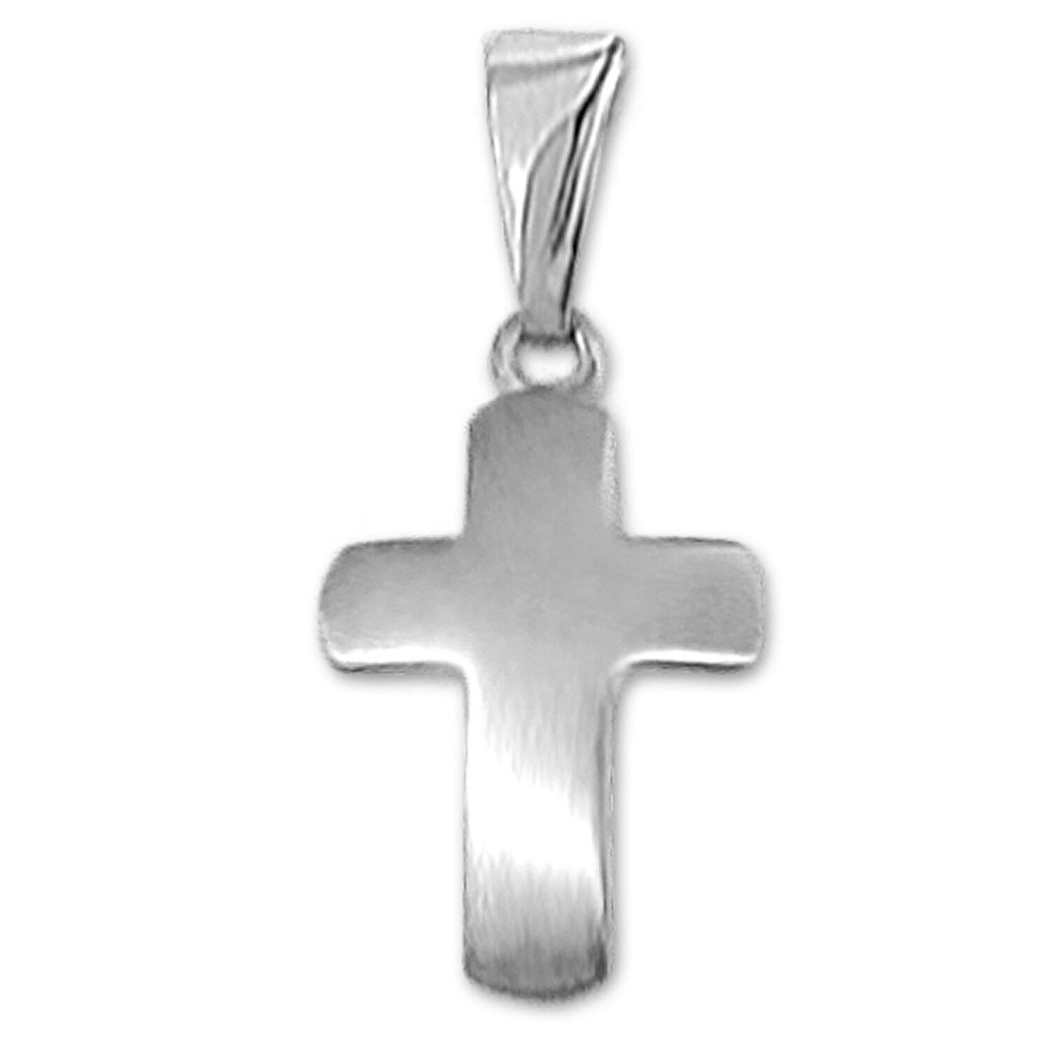 Silbernes schlichtes Kreuz 12 mm seidenmatt leicht gewölbt Echt Silber 925 rhodiniert