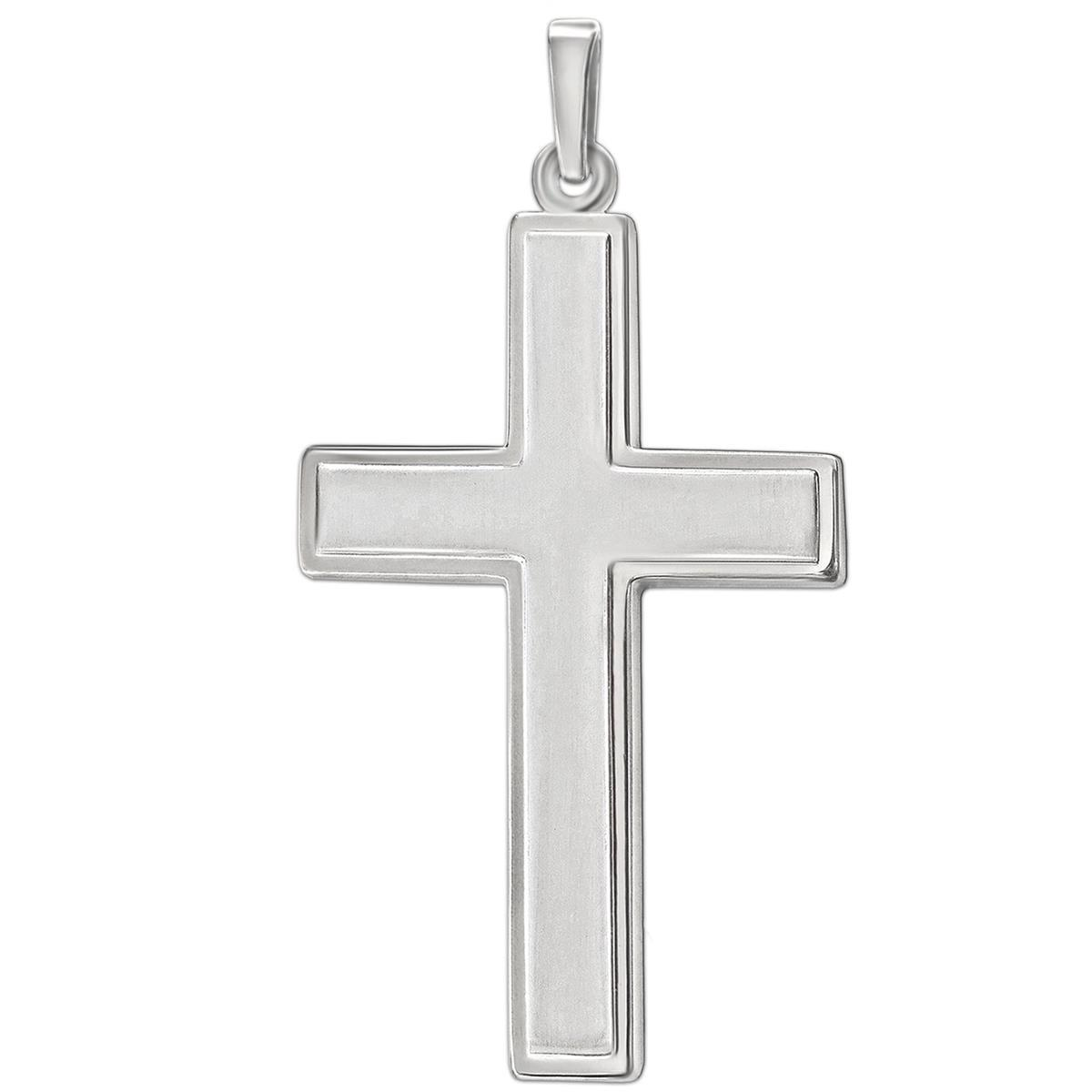 Silbernes großes Kreuz 32 mm innen seidenmatt erhaben, glänzende Kante STERLING SILBER 925