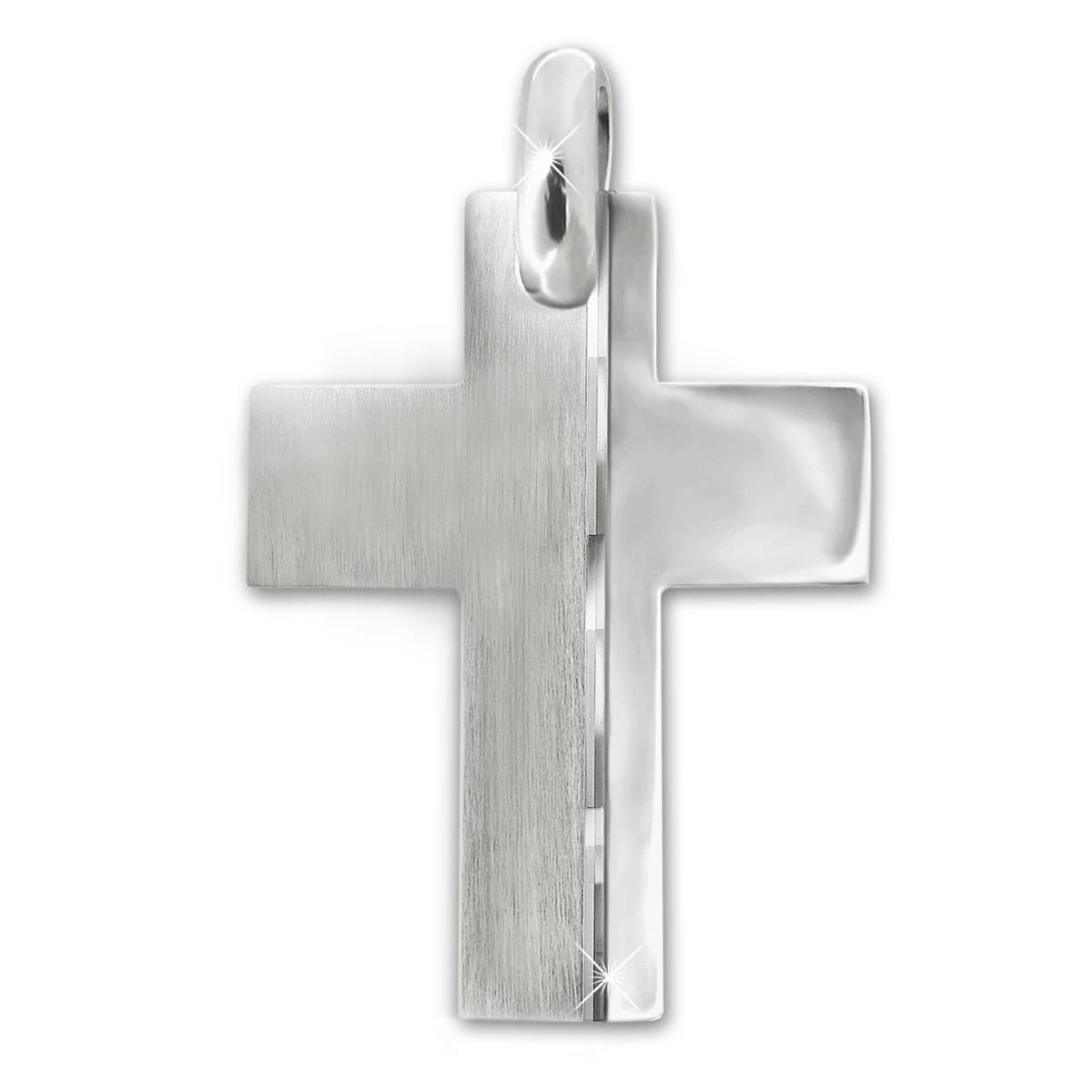Silbernes großes Kreuz 34 mm, links matt, rechts glänzend mit Linie verziert Echt Silber 925