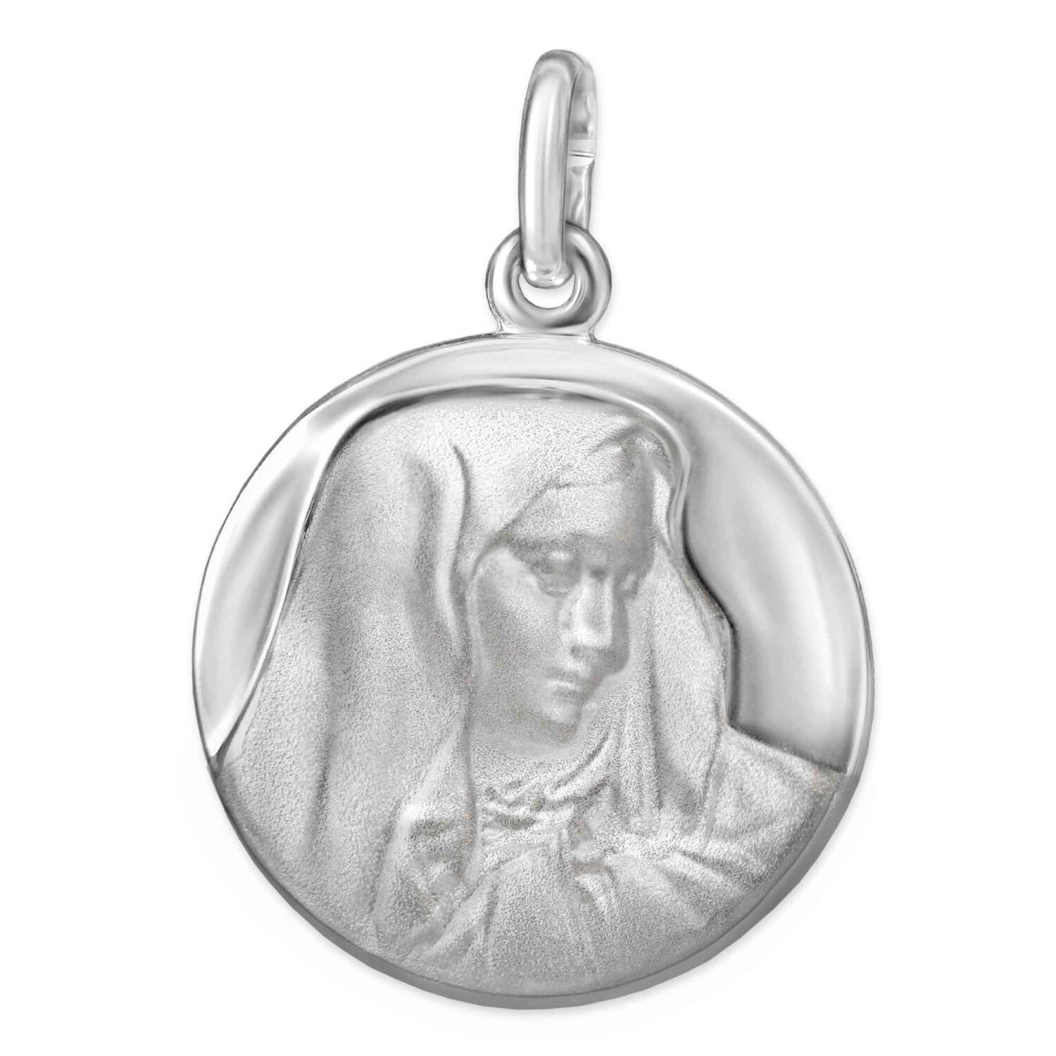 Silberner Anh&auml;nger rund &Oslash; 16 mm Bildnis Heilige Maria Madonna matt Echt Silber 925