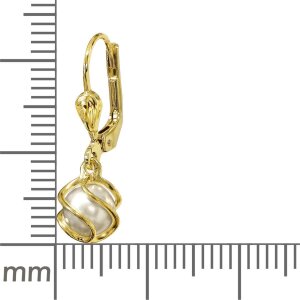 Goldene Perlenohrringe 23  mm mit wei&szlig;er Perle  &Oslash; ca. 6 mm gl&auml;nzend 333 Gold