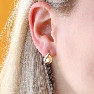 Gold Perlen Ohrringe als Hänger 16 mm mit Perle weiß Ø 4 mm elegant umrandet 333 Gold