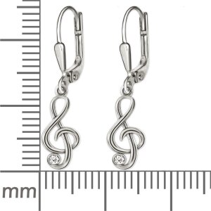 Silberne Notenschlüssel Ohrringe 28 mm mit Zirkonia Echt Silber 925