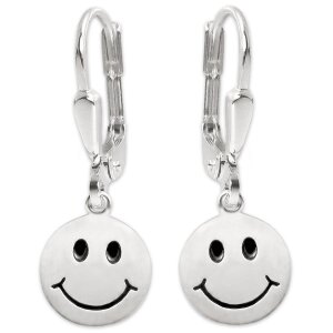 Silberne Smiley Ohrringe 27 mm schwarz lackiert Echt...