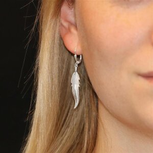 Silberne Ohrhänger 48 mm Feder beidseitig plastisch und glänzend Echt Silber 925