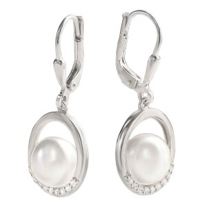 Silberne Perlenohrringe 28 mm mit weißer Perle...