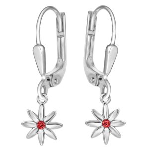 Silberne Ohrringe 22 mm Blume Zirkonia mittig rot Echt...