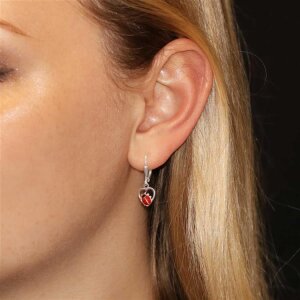 Ohrringe Marienkäfer 26 mm mit Herz rot und schwarz Echt Silber 925