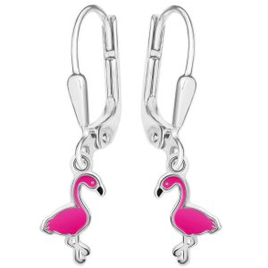 Mädchen Ohrringe als Hänger 28 mm mit Mini Flamingo 10 mm...