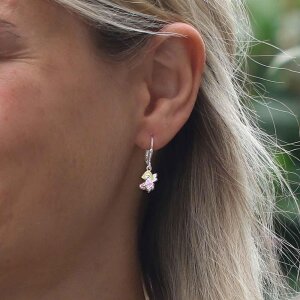 Ohrhänger 24 mm Fee bunt lackiert mit Herz pink Echt Silber 925