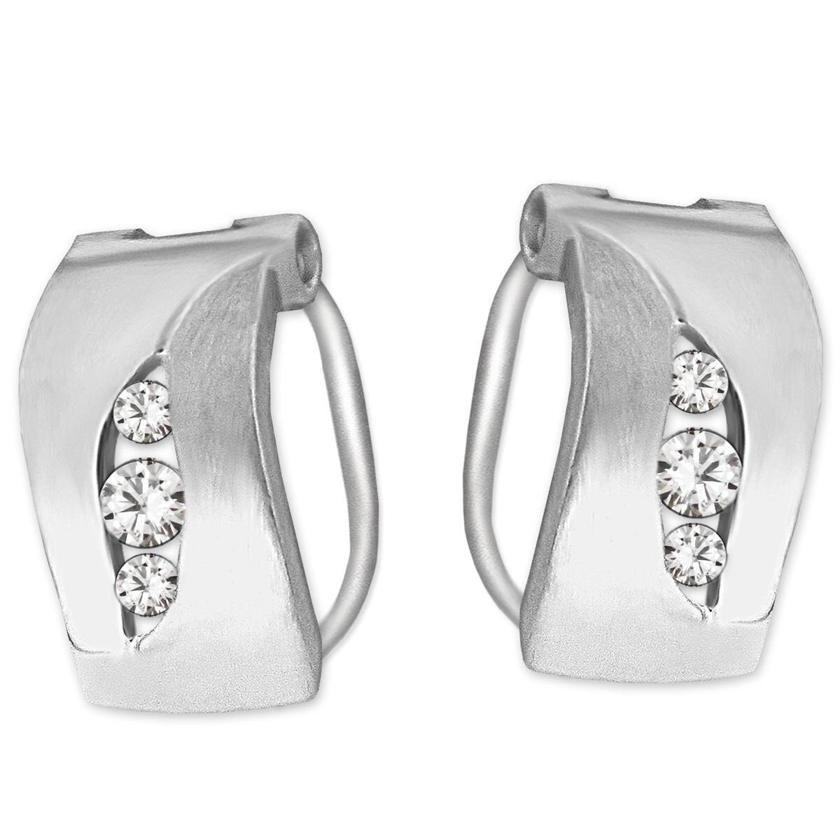 Silberne Ohrclips Ohrringe Ø 13 mm breite Form elegant mit Zirkonias matt und glänzend Echt Silber 925