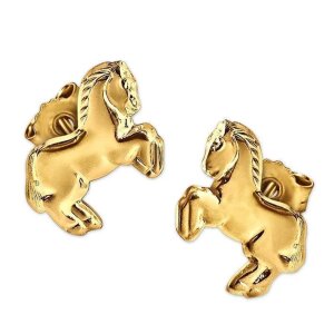 Gold Ohrringe als Stecker Mini Pferd R&uuml;ckseite...