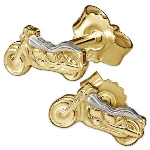 Single Ohrring als Stecker Motorrad 8 x 4 mm bicolor 333 Gold