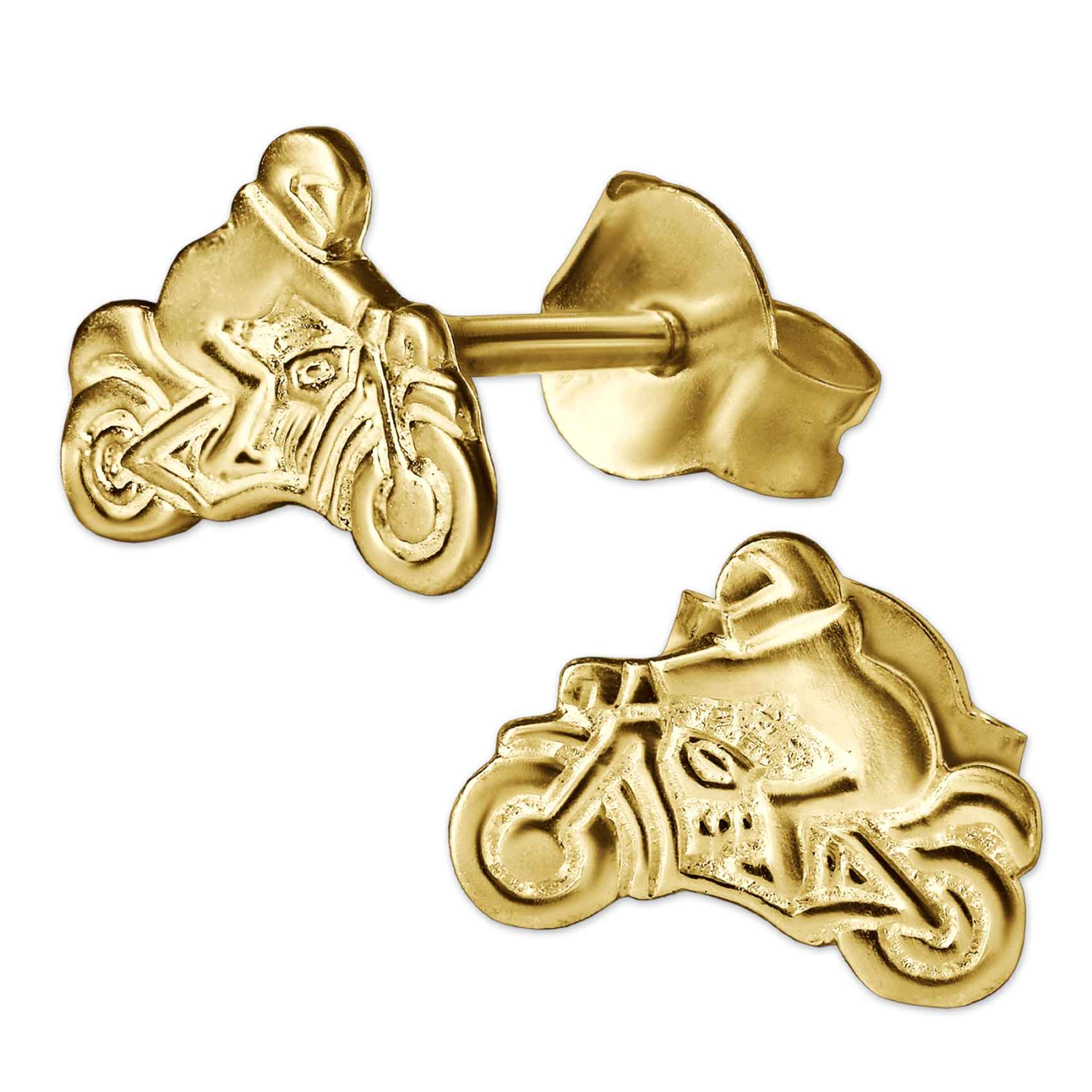 Goldene Ohrstecker Paar Motorradfahrer glänzend 333 Gold