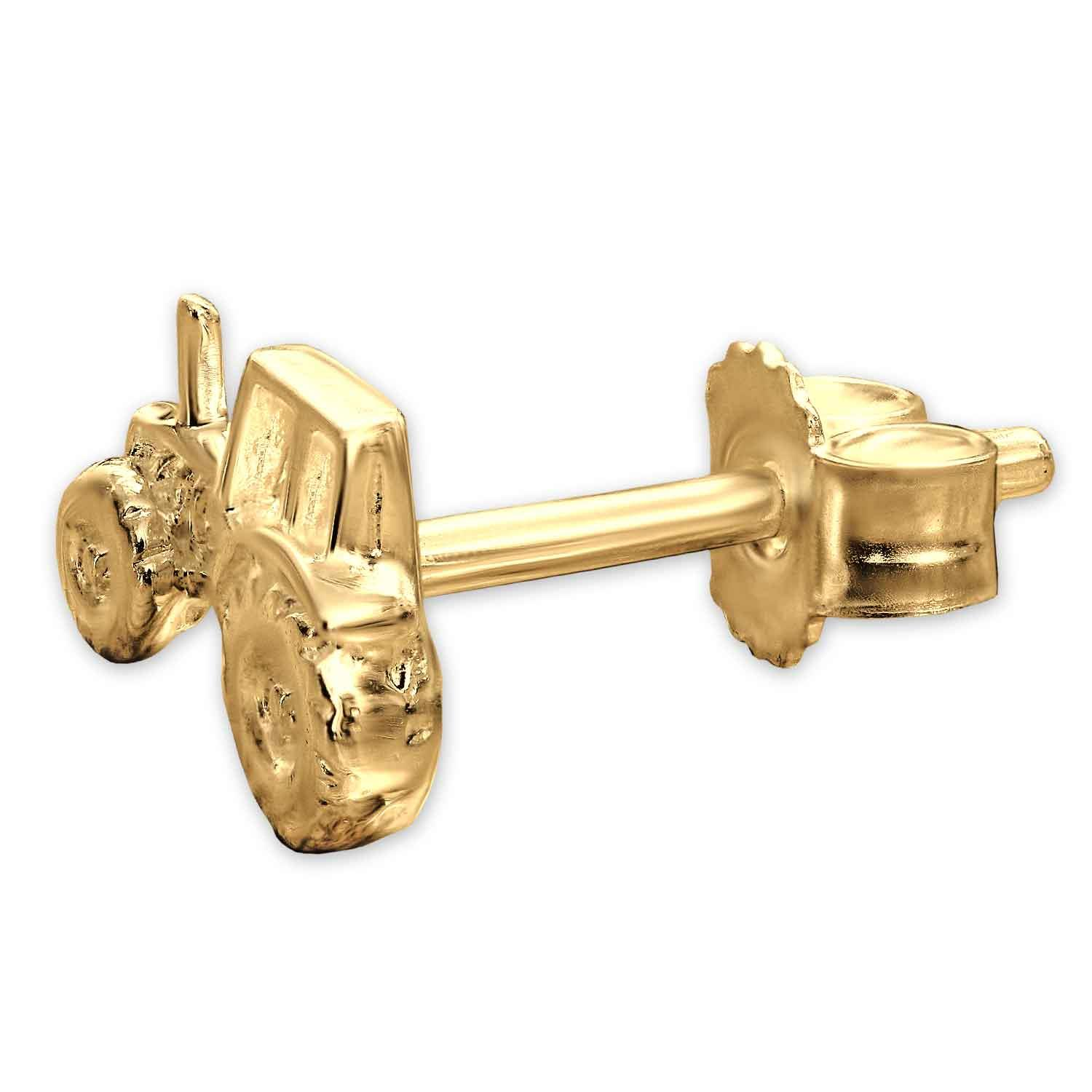 Goldener einzelner Single Ohrstecker Traktor 9 x 6 glänzend 333 Gold 8 KARAT