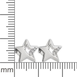 Silberne Ohrstecker Stern 9 mm matt und gl&auml;nzend, teils offen mit 2 Zirkonias STERLING SILBER 925