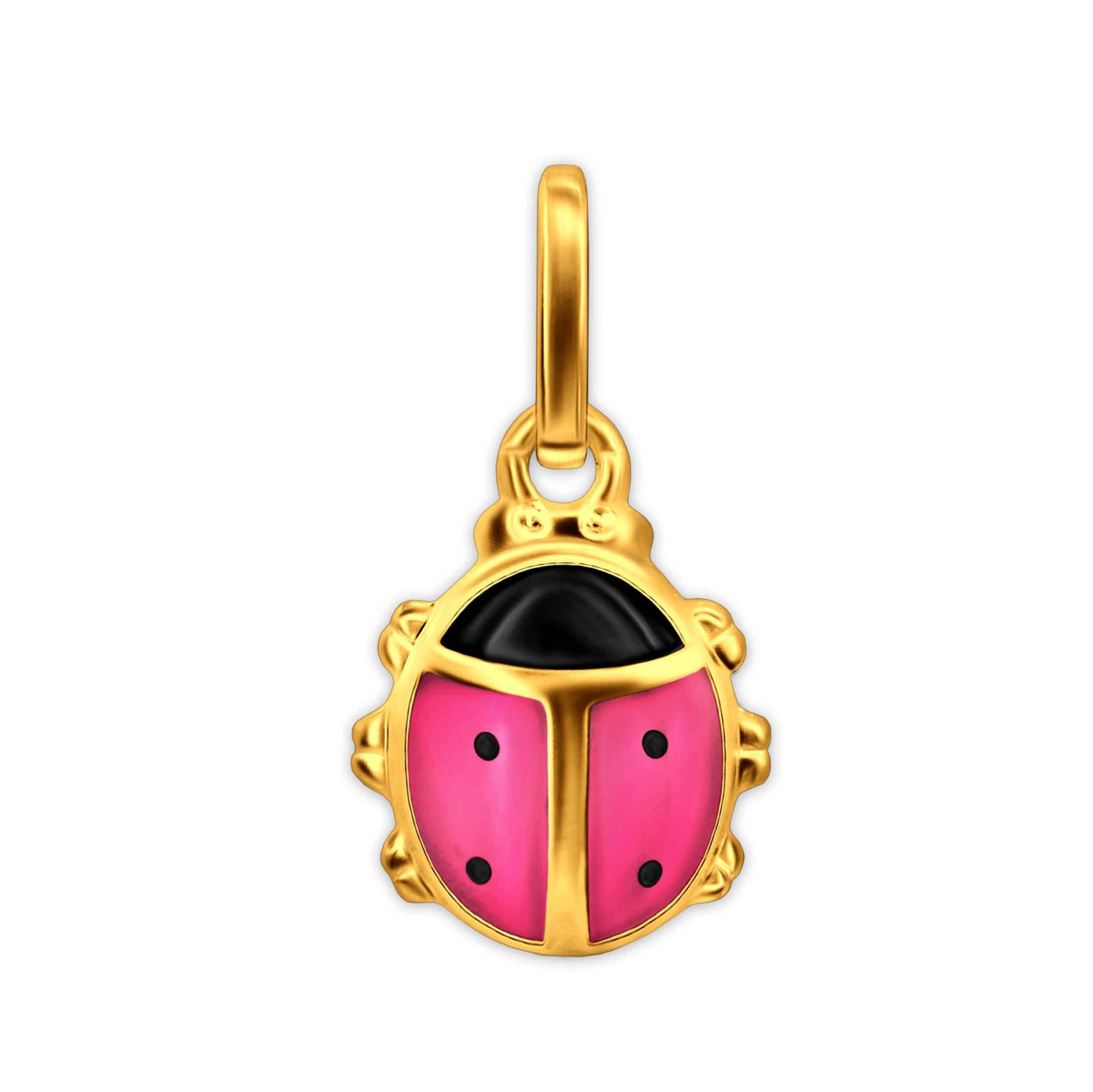 Goldener Kinder Anhänger Mini-Marienkäfer rosa und schwarz lackiert 333 GOLD 8 KARAT