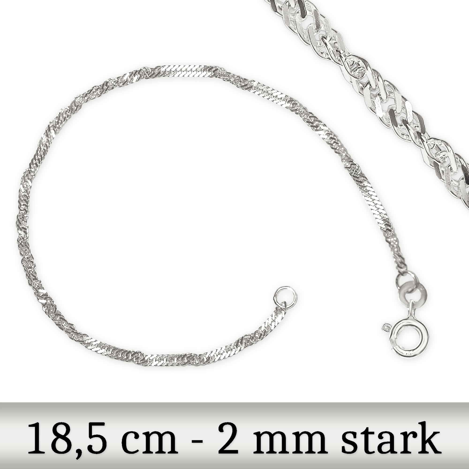 Silbernes Armband Singapur 18,5 cm glänzend leicht gedrehte Optik STERLING SILBER 925