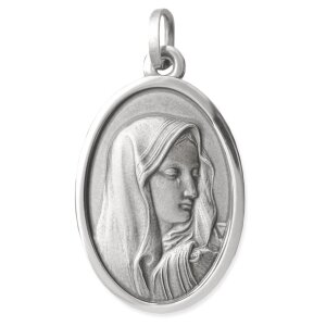 Anh&auml;nger Heilige Madonna Maria oval 22 mm antik seidenmatt gl&auml;nzend Echt Silber 925
